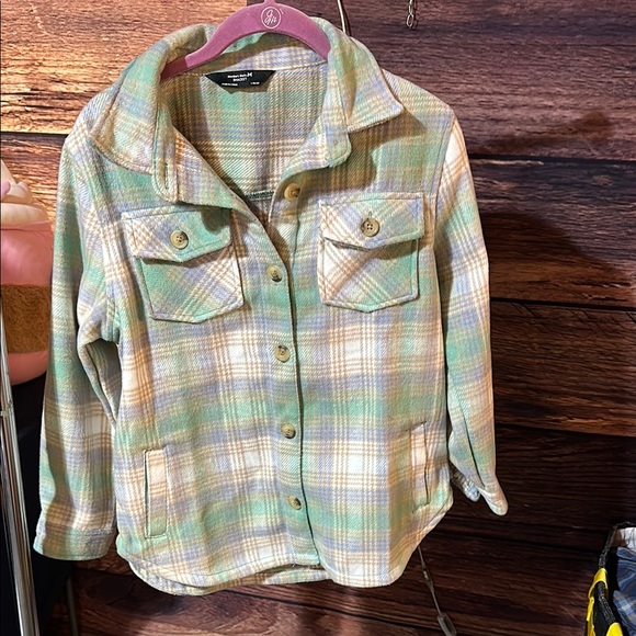 Plaid Button-Up Shirt Jacket members mark 10/12 girls nwot - Picture 2 of 6